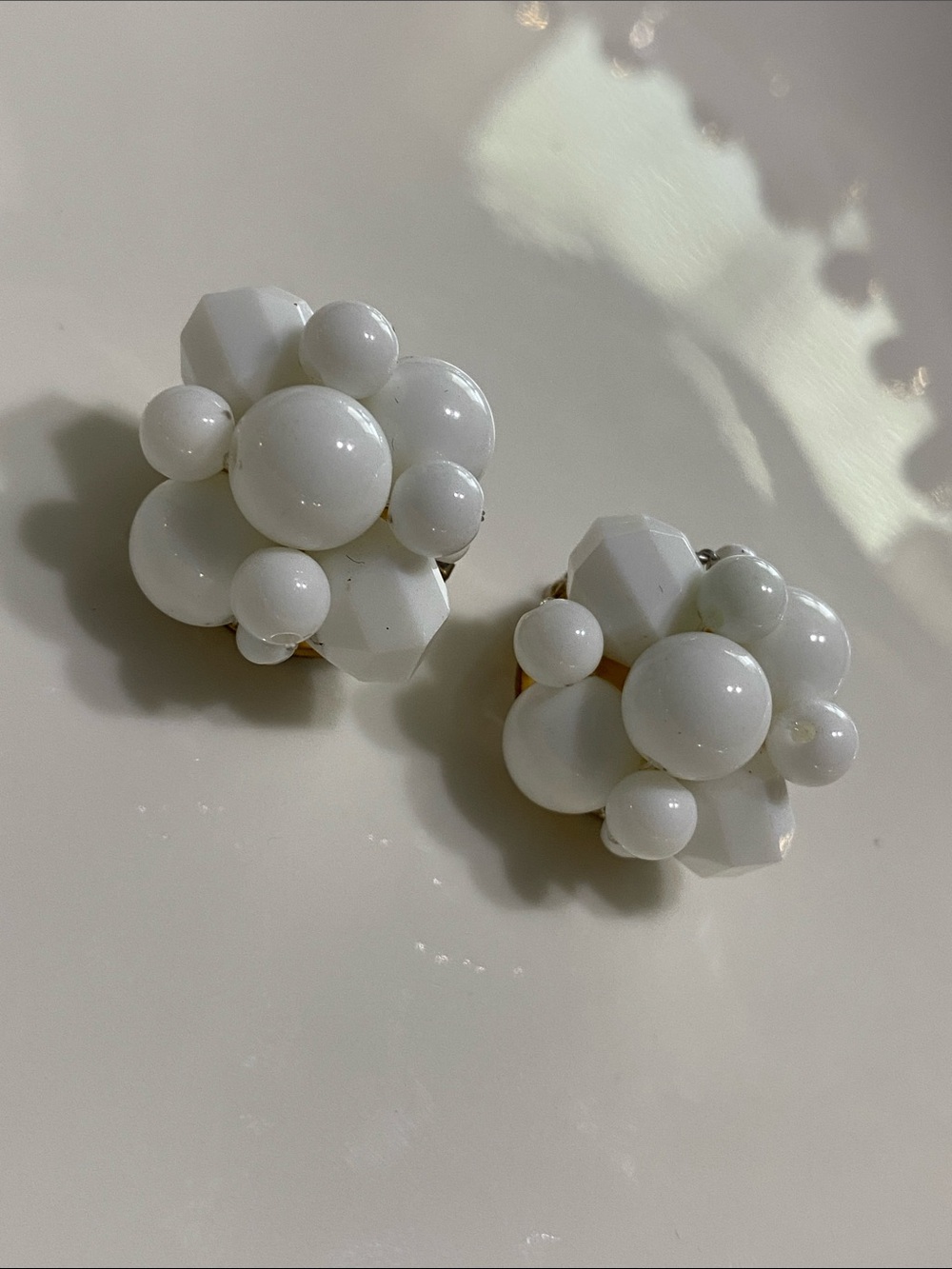 White Cluster Statement Clip-On Earrings
